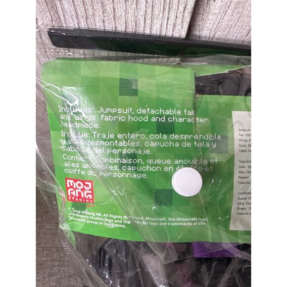 Minecraft Ender Dragon Costume YL 10-12  Jumpsuit Hood Detachable Tail Headpiece - Picture 3 of 5